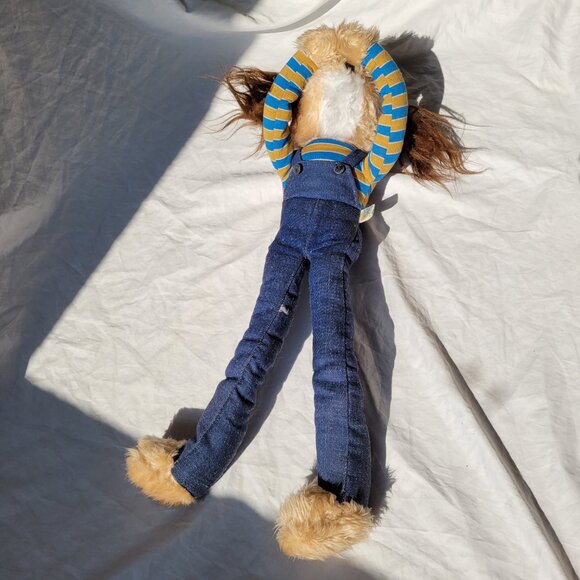 Knee Hugger Shaggy Dog Stuffed Toy Blue Overalls Cap Stripe Shirt Vintage 1981 - Picture 8 of 15